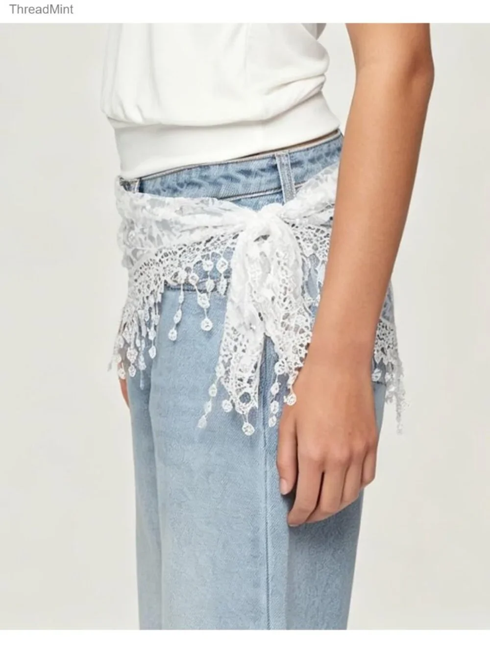 Women Lace Waist Scarf Belt Sheer Floral Wrap Mini Skirt Y2K Boho Sarong
